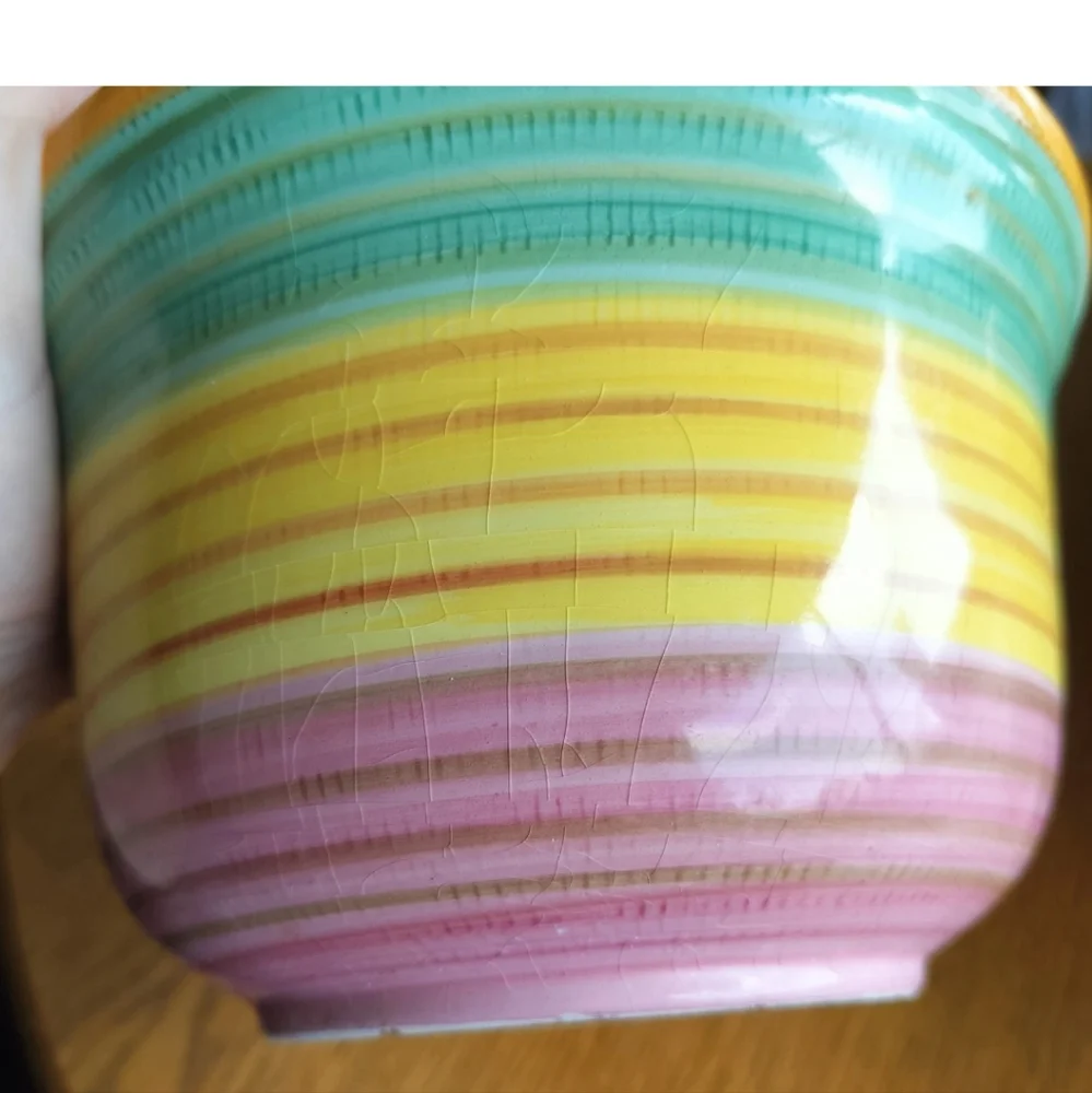 Ceramiche Egizia Italy Bowl Hand-Painted Multicolor Banded Design Swirl 8